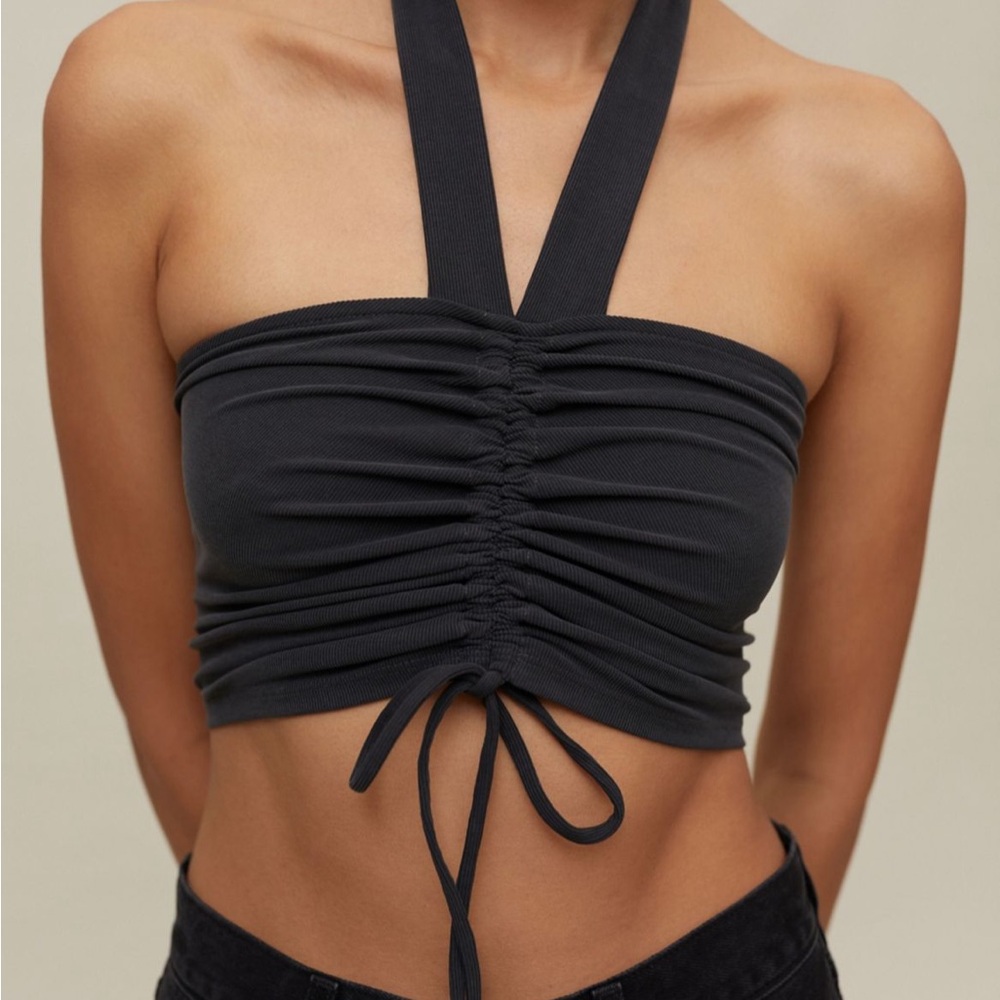 UO Charcoal Tia Cinch Halter Top